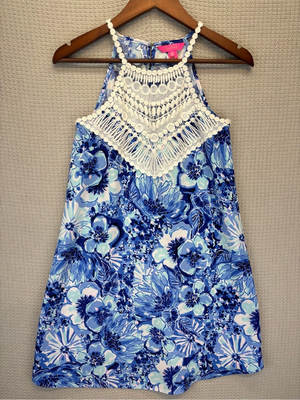 Lilly Pulitzer Womens Blue Floral Pearl Soft Mini Shift Dress Halter Neck Sz 00